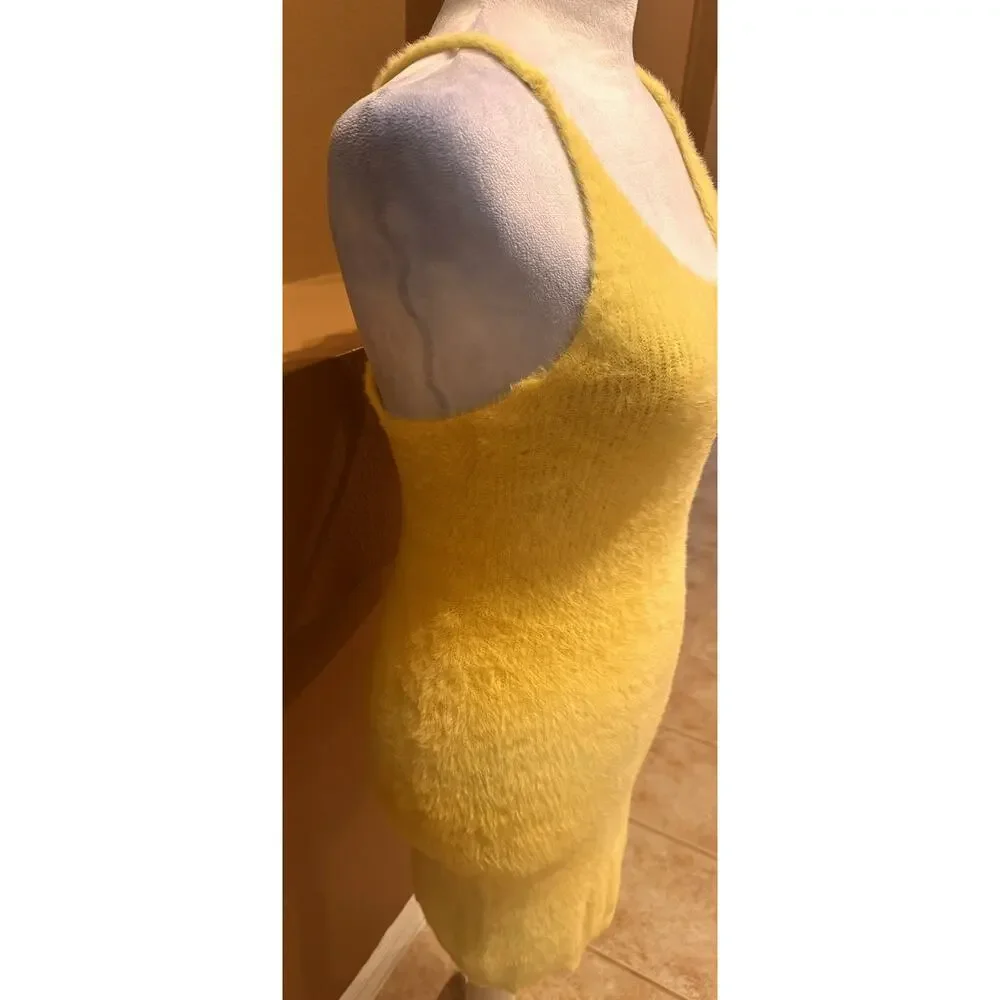 For Love & Lemons Knit Midi Dress Yellow Ribbed Bodycon Size XS